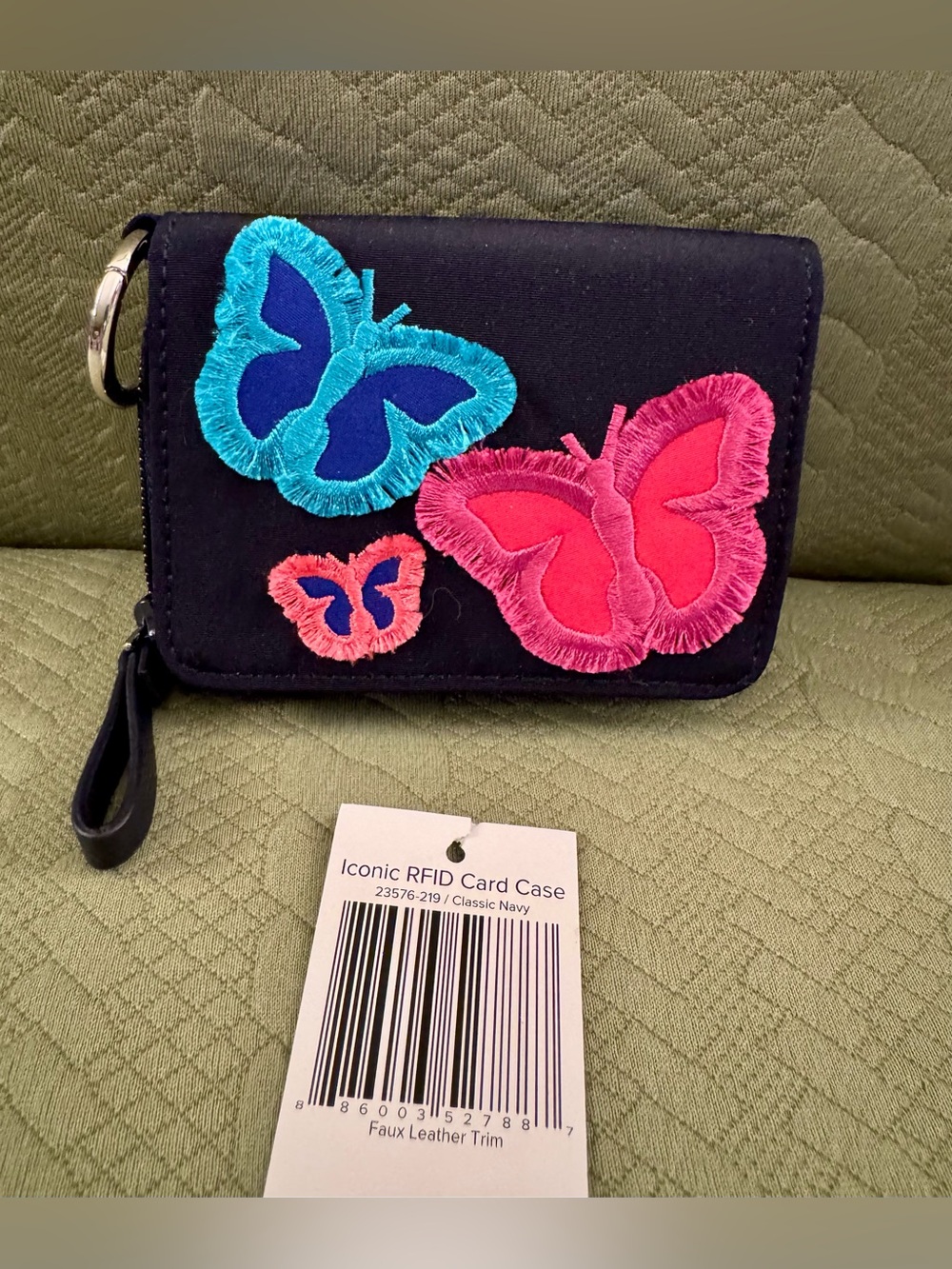 Vera Bradley Butterfly Iconic RFID Card Case Classic Navy NWT